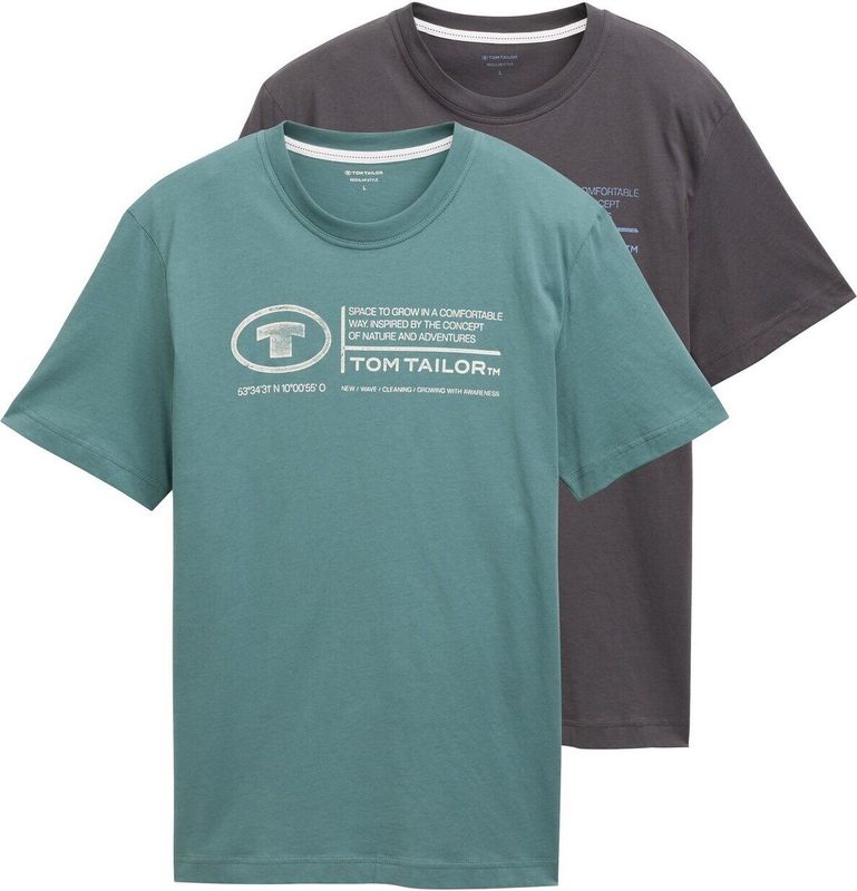 T-shirt - Deep Bluish Green - Korte Mouwen - Ronde Hals - Logoprint