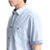 TOM TAILOR Heren regular fit shirt met korte mouwen en borstzak, 37890 - Powder Blue Zigzag Structuur, XXL