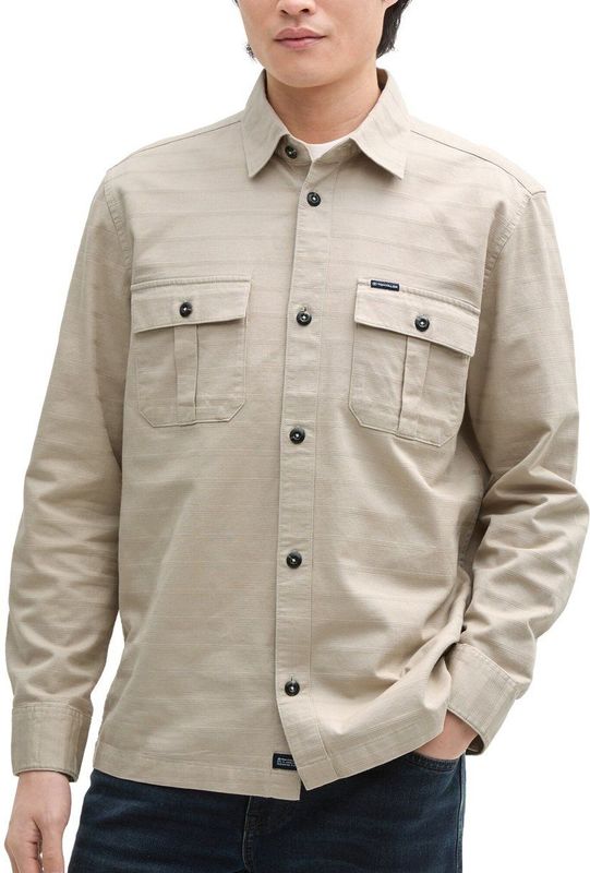 TOM TAILOR - Overhemd - Taupe - Katoen - Comfort Fit