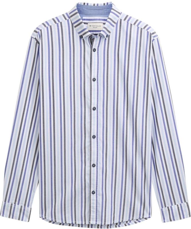 TOM TAILOR - Overhemd - Marine - Indigo - Lichtblauw - Offwhite - Gestreept