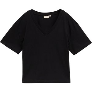 TOM TAILOR DENIM - Shirt - Zwart - V-hals - Kwartmouw