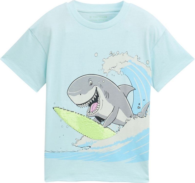 TOM TAILOR - Shirt - Azuur - Ronde Hals - Kwartmouw