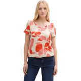 TOM TAILOR T-shirt - Rood - Katoen - Design met Stippen en Vormen
