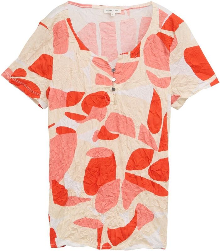 TOM TAILOR T-shirt - Rood - Katoen - Design met Stippen en Vormen