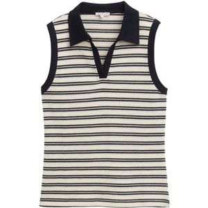 Tom Tailor - Gebreide Top - Offwhite Navy - Mouwloos - Polokraag