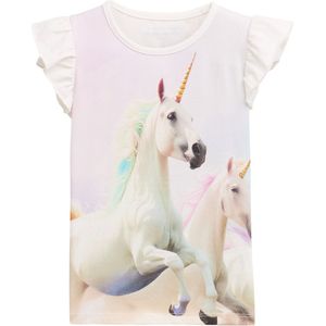 Shirt - Ronde Hals - Jersey - Motiefprint - Kwartmouw - Volant