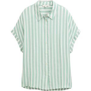 TOM TAILOR - Klassieke Blouse - Mintgroen/Wit - Viscose - Gestreept, Knoopsluiting, Kentkraag