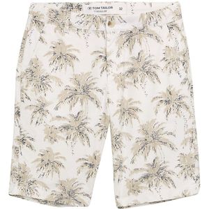 TOM TAILOR - Chino - Donkerbeige - Katoen - Bloemenprint, Regular Pasvorm, Knielengte