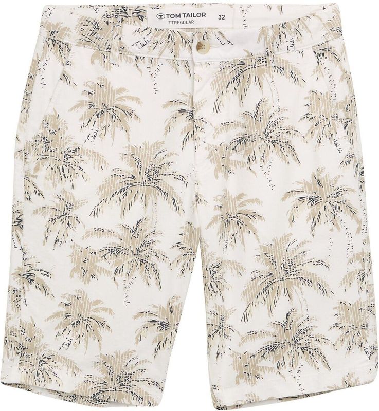 TOM TAILOR - Chino - Donkerbeige - Katoen - Bloemenprint, Regular Pasvorm, Knielengte