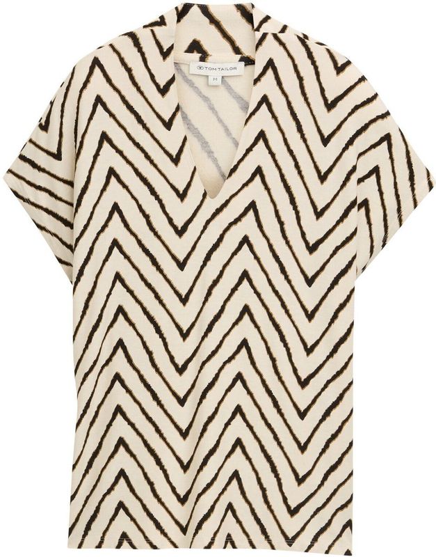 Tom Tailor - T-shirt - All-over Motief - Viscosemix - V-hals - Korte Mouwen