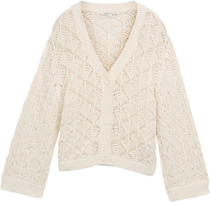 Tailor Denim - Gebreid Damesjack - Effen - Katoenmix - V-hals