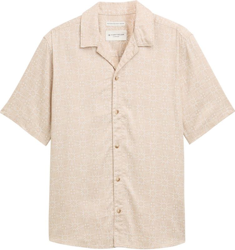 Tom Tailor - Casual Overhemd - Beige - 100% Viscose Lenzing Ecovero
