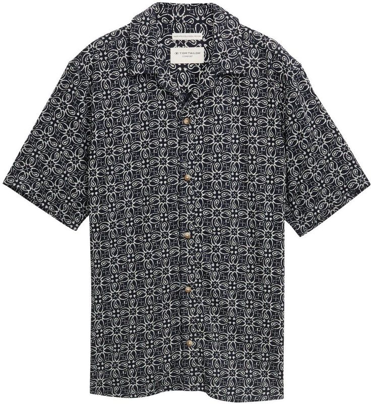 Navy Mosaic Design - Overhemd - Korte Mouwen - Kentkraag