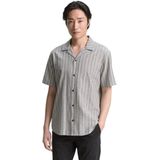 TOM TAILOR Herenhemd met korte mouwen en linnenaandeel, 37923 - Olive White Stripe, XXL