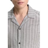 TOM TAILOR Herenhemd met korte mouwen en linnenaandeel, 37923 - Olive White Stripe, XXL