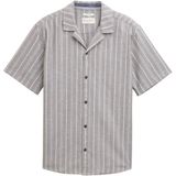 TOM TAILOR Herenhemd met korte mouwen en linnenaandeel, 37923 - Olive White Stripe, XXL