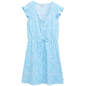 TOM TAILOR DENIM - Jurk - Blauw/Wit - Korte Lengte - V-hals - Bloemenprint