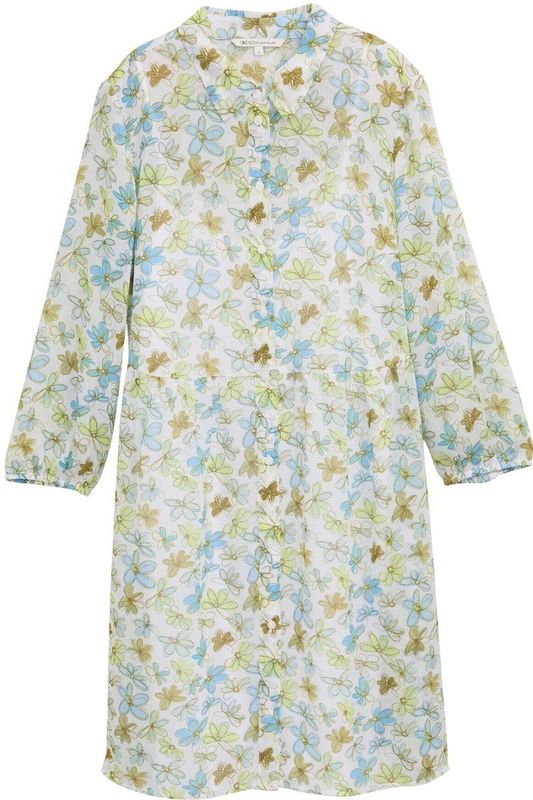 TOM TAILOR DENIM - Blousejurk - Lichtblauw - Korte Mouwen - Bloemenprint