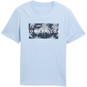 Tom Tailor - T-shirt - Lichtblauw - 100% Katoen - Grafische Print