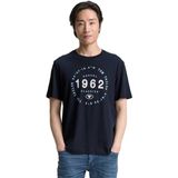 TOM TAILOR - Shirt - Lichtblauw/Donkblauw/Wit - Jersey - Ronde Hals, Kwartmouw