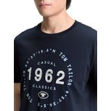 TOM TAILOR - Shirt - Lichtblauw/Donkblauw/Wit - Jersey - Ronde Hals, Kwartmouw