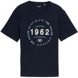 TOM TAILOR - Shirt - Lichtblauw/Donkblauw/Wit - Jersey - Ronde Hals, Kwartmouw