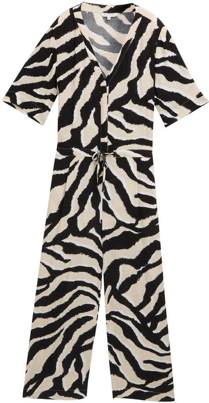 TOM TAILOR - Jumpsuit - Beige/Zwart/Wit - Dierenprint - 7/8 Lengte