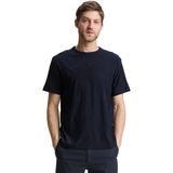 TOM TAILOR - Shirt - navy - Geribbelde Kraag, Ronde Hals, Bloemenprint, Kwartmouw