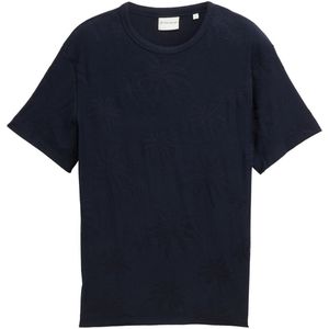 TOM TAILOR - Shirt - navy - Geribbelde Kraag, Ronde Hals, Bloemenprint, Kwartmouw