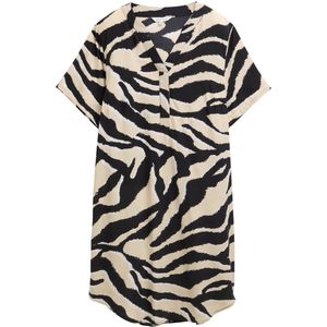 Tom Tailor - Blousejurk - All-over Motief - Soepel - Knielang - V-hals - Korte Mouwen