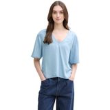 TOM TAILOR DENIM - Blouseshirt - Blauw - Losse Pasvorm - Kwartmouw