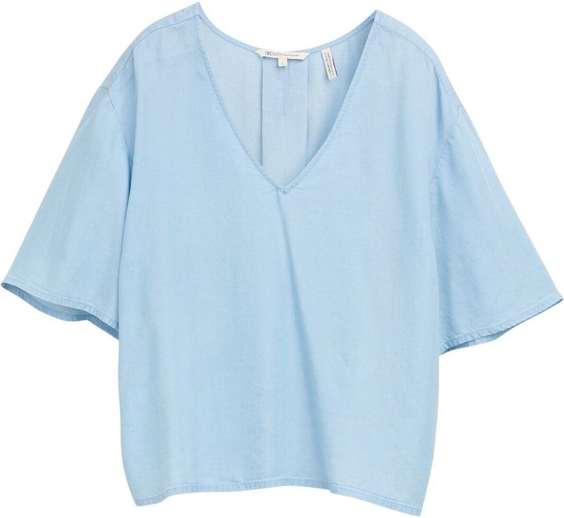 TOM TAILOR DENIM - Blouseshirt - Blauw - Losse Pasvorm - Kwartmouw