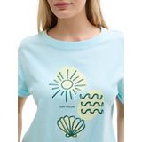 TOM TAILOR - Shirt - Lichtblauw - Mouw Revers - Kwartmouw