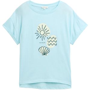 TOM TAILOR - Shirt - Lichtblauw - Mouw Revers - Kwartmouw