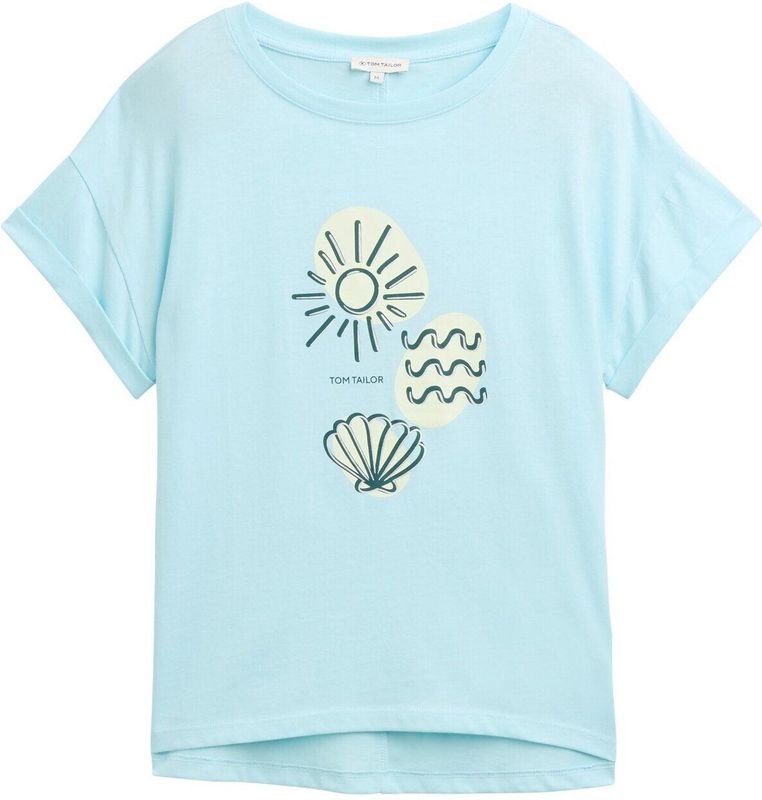 TOM TAILOR - Shirt - Lichtblauw - Mouw Revers - Kwartmouw