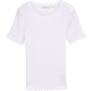 TOM TAILOR Denim Dames T-shirt met geribbelde structuur, 20000 - wit, XXL