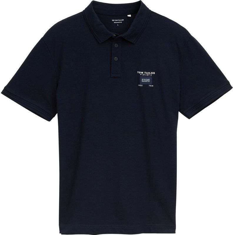 TOM TAILOR - Shirt - Navy/Wit - Katoen - Polokraag, Knoopsluiting, Normale Pasvorm