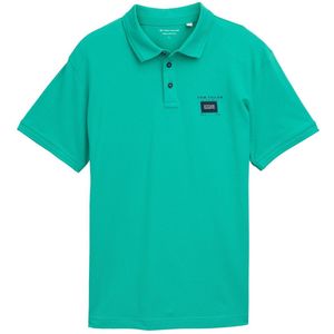 TOM TAILOR - Shirt - Groen - Katoen - Polokraag, Knoopsluiting, Logoprint