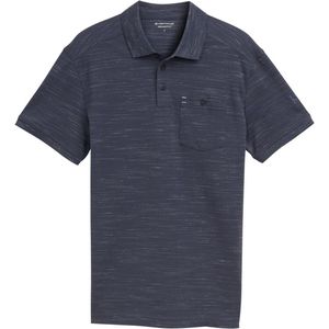 Tom Tailor - Poloshirt - Blauw - Gestructureerde Piqué Stof - Borstzak met Knoop