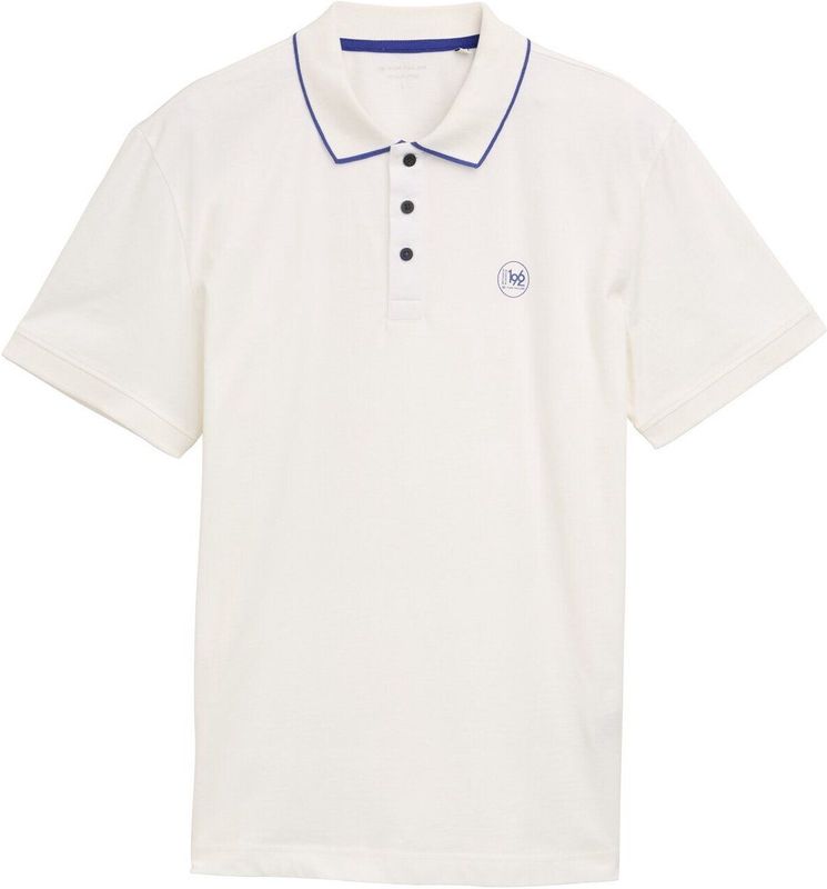 TOM TAILOR - Shirt - Blauw / Offwhite - Kwartmouw - Polokraag