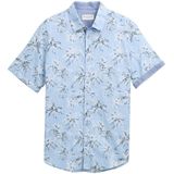 Tom Tailor - 1046085xx10 - Overhemd - Lichtblauw - 100% Katoen, Regular Fit, Korte Mouwen, Palmboomprint