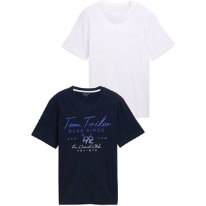 TOM TAILOR Set van 2 T-shirts voor heren, 20000 - wit, XL