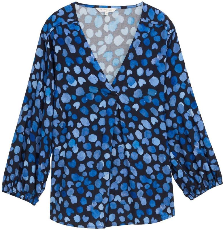TOM TAILOR - Blouse - Blauw - Gevoerde Zoom - Driekwart Mouw