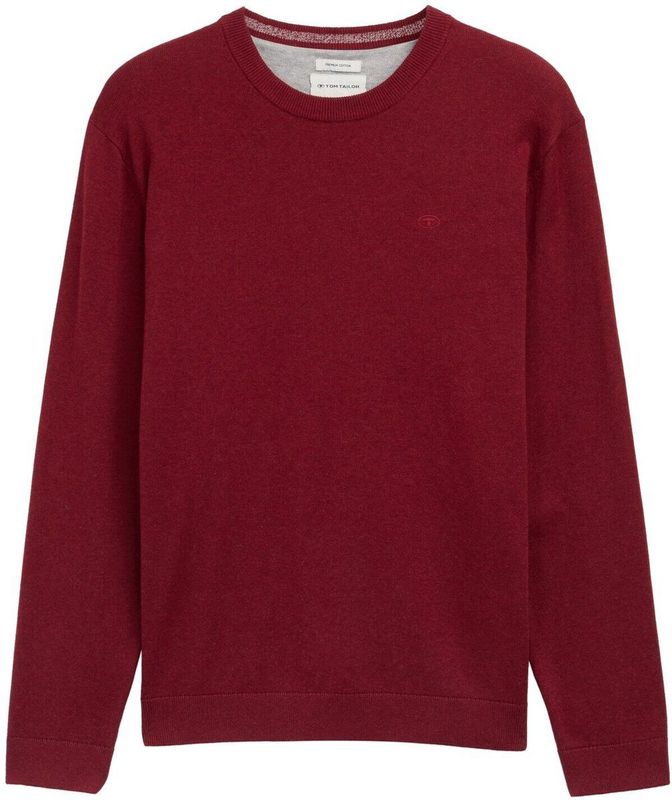 Tom Tailor - BASIC CREWNECK KNIT - Heren Trui - Rood - Ronde Hals