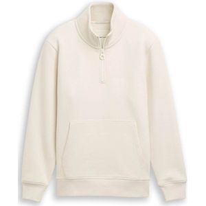 TOM TAILOR - Sweatshirt - Offwhite - Effen - Halve Rits - Normale Pasvorm