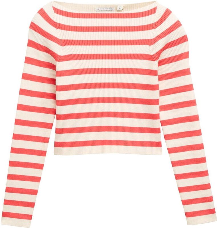 TOM TAILOR - Trui - Oranjerood/Wit - Gestreept - Lange Mouw