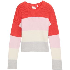 Tom Tailor - Gebreide Trui - Rood - Met Colourblocking