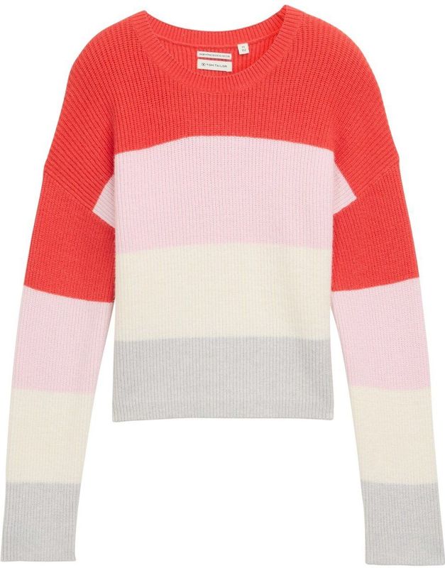 Tom Tailor - Gebreide Trui - Rood - Met Colourblocking