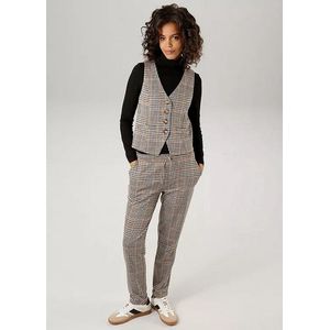 Aniston - Check Print - Pull On Broek - Beige Ruit