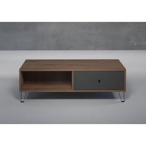 Places of Style Couchtisch »Molveno«, (1 St.), Sofatisch mit 2 Fächern, Schubladen und extravaganten Metall-Füßen